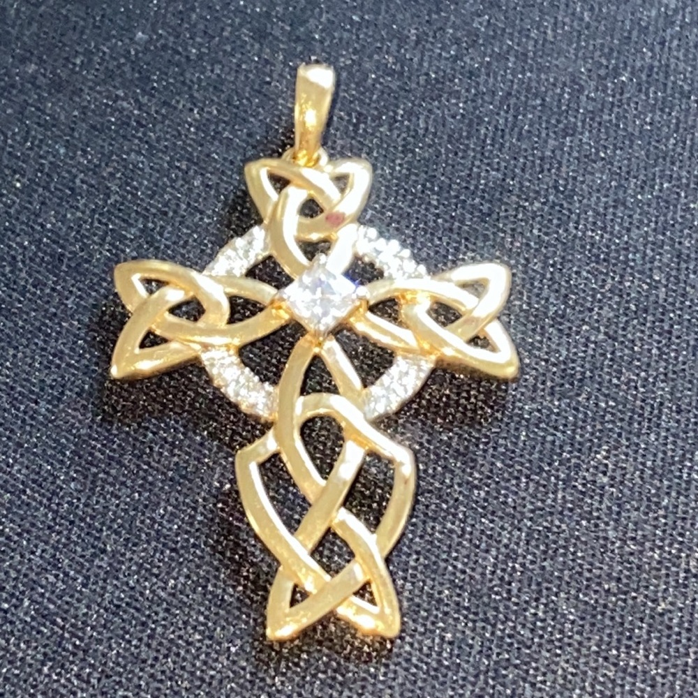 Gold Celtic Knot Cross Pendant Necklace - Elegant Gold Tone
